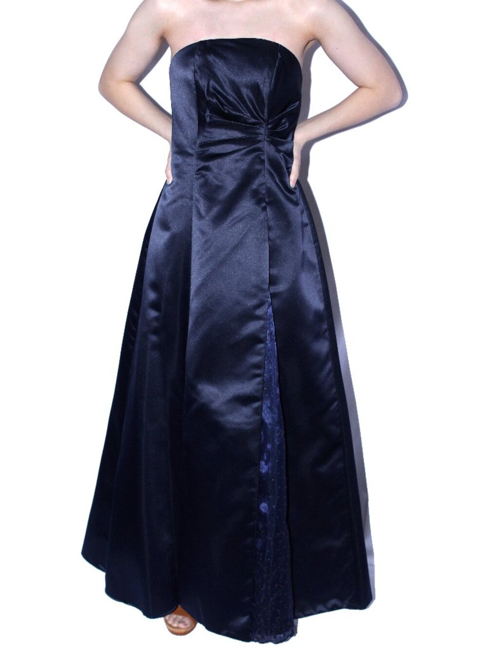 Poly USA #2396 Long Satin & Lace Bridesmaid Dress-Size XS- NAVY BLUE-NEW